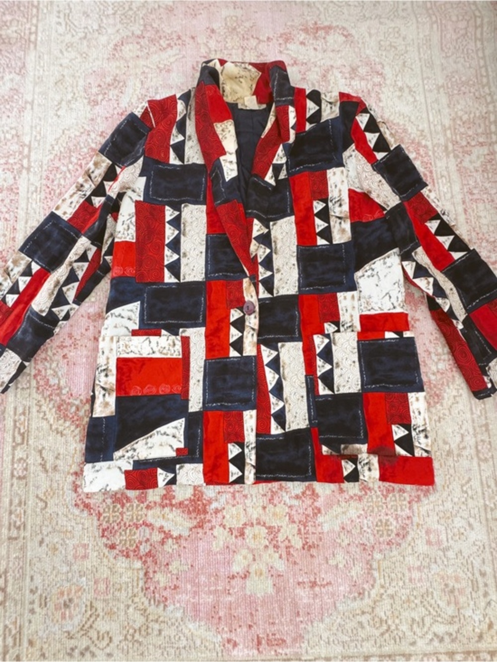 Patchwork Red & Navy Women's Blazer
